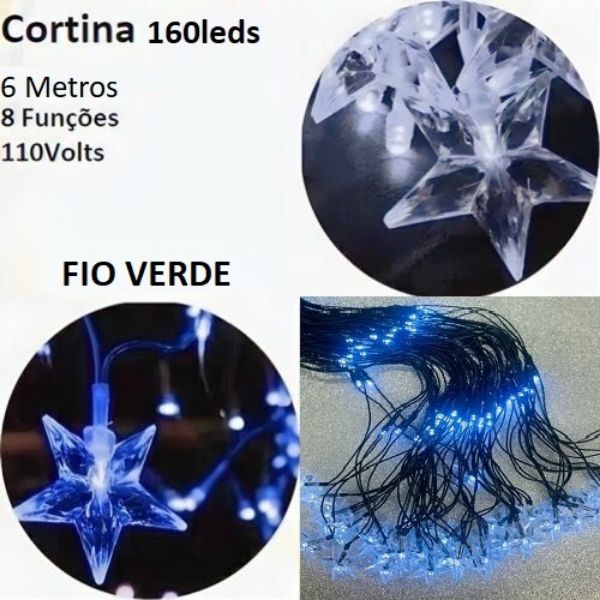 Imagem de Leds Estilo Cortina Design Rede Com Estrelas Na Ponta - 110v - 6 Metros Com 8 Funções